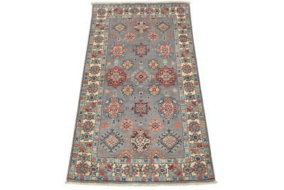 Kazak Rug 2'11'' x 4'11'' Gray Wool Tribal Hand-Knotted Oriental Carpet