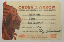 Boy Scout OA Membership Card Lodge  San Gorgonio 298 California 1971  RC6
