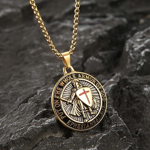 Knights Templar Armor of God Ephesians 6:13-17 Pendant Stainless Steel Necklace - Picture 33 of 59
