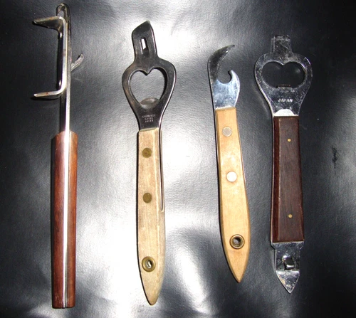4 - Opener Soda Can Bottle Wood Handle Beautiful Stainless Steel Made in Japan