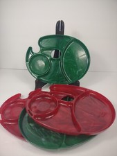 Vintage AIM Snack-master Tray USA Red Green Plastic Marbled Christmas Set Lot