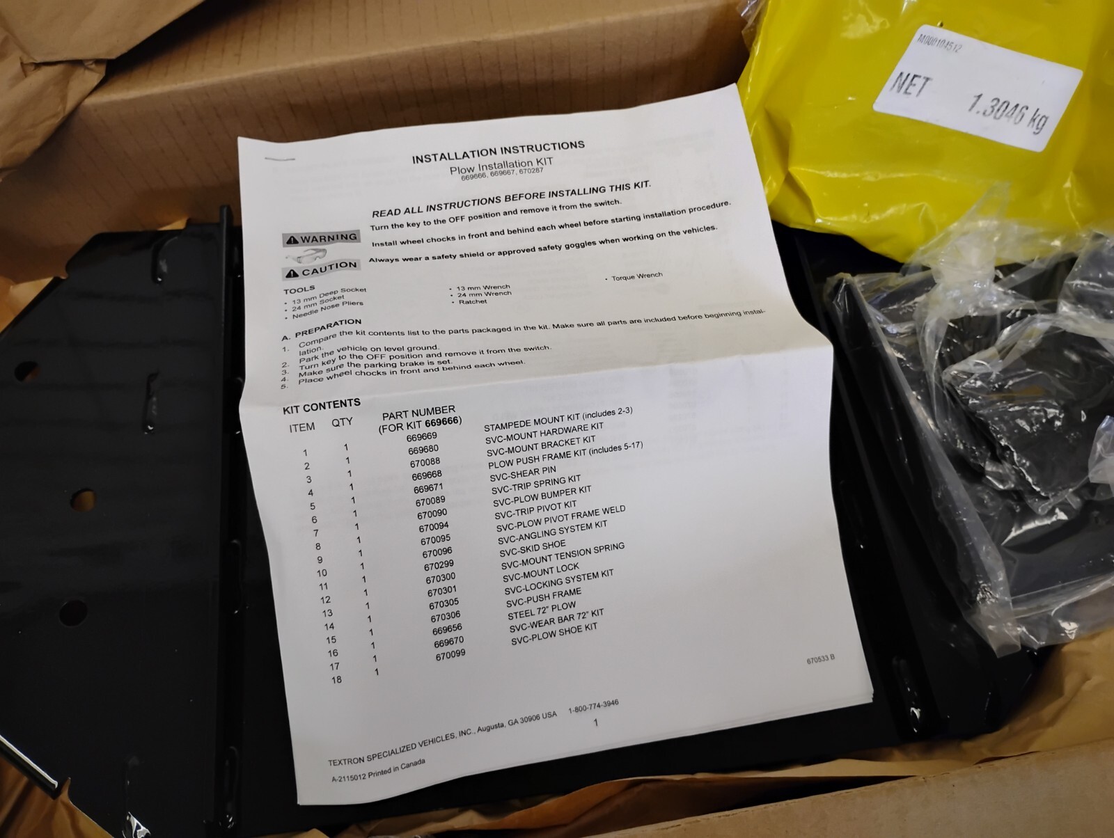 NOS Textron Warn Stampede Mount Kit Plow 669669