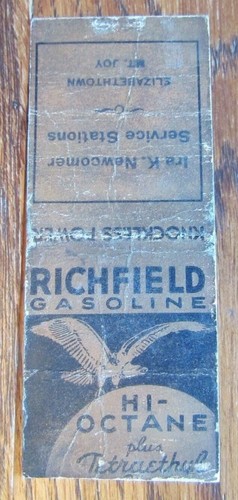 IRA NEWCOMBER RICHFIELD GAS STATION MATCHCOVER: ELIZABETHTOWN & MT. JOY, PA -E19