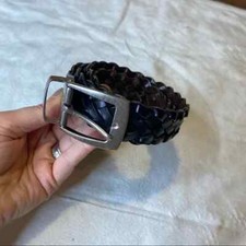 Reversible Leather Braided Belt in Brown  Black Size Large Youth