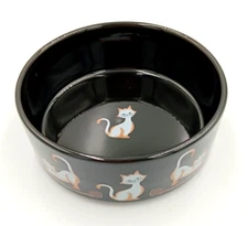 Whisker City 5" pet Cat dish plate Black with White Tan Cat yarn food water bowl