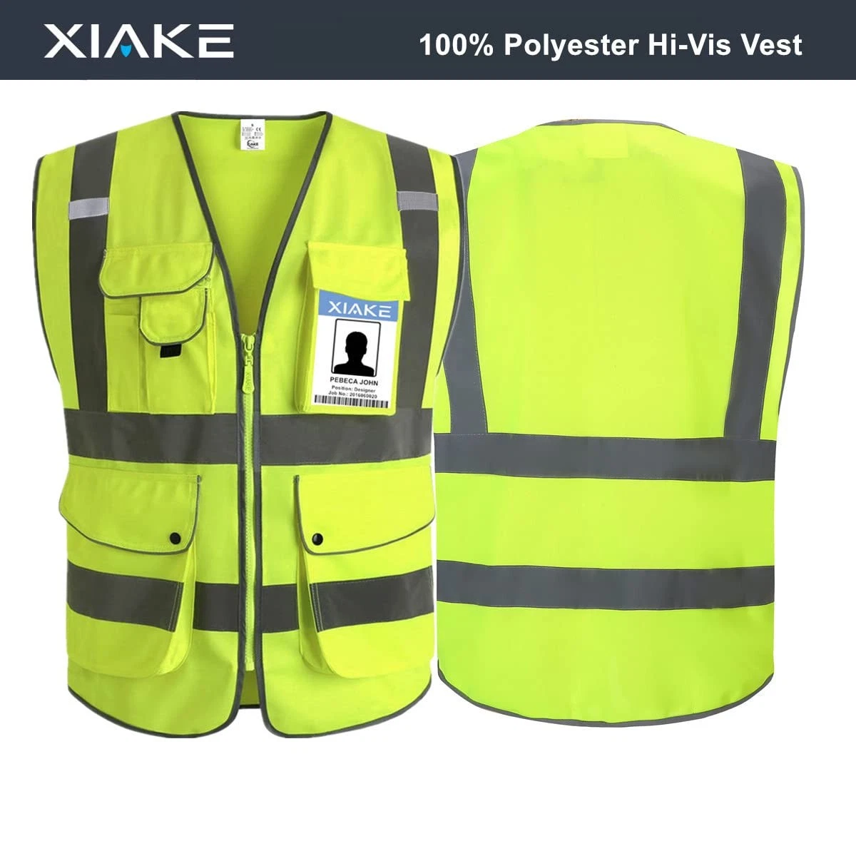 Class 2 High Visibility Reflective Safety Vest with 9 Pockets Yellow Large Size image 2
