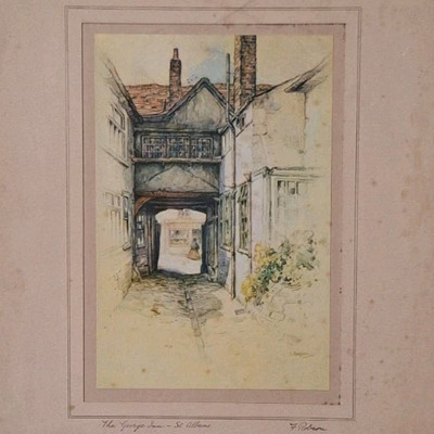 ''The George Inn - St Albans'' Featherstone Robson, 1880-1936 signierter montierter Druck