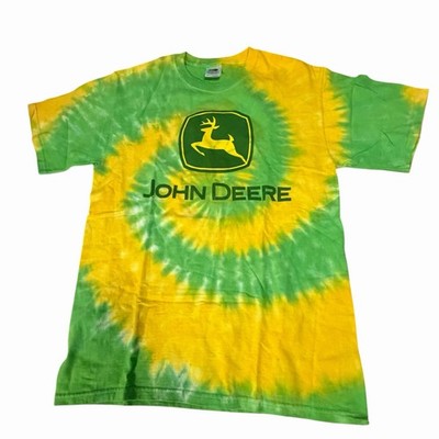 John Deere Tie-Dye Short Sleeve Crew Neck Tee Green Yellow Med Fruit The Loom