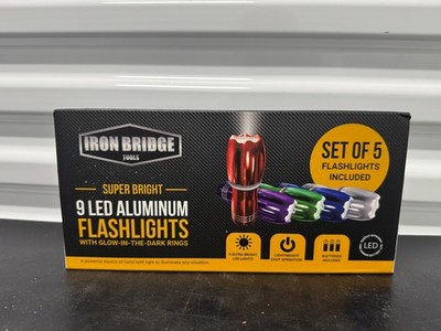Set of 5 Iron Bridge Tools Super Bright 9 LED Aluminum Flashlights 