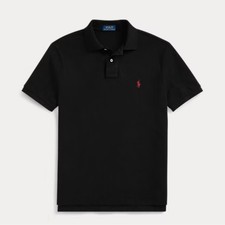 Image of NWT, Ralph Lauren The Iconic Mesh Polo Shirt Custom Slim fit, Black/Red, M, X31