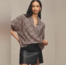 Anthropologie The Dylon Short-Sleeve Wide-Placket Top, Women’s Size XS