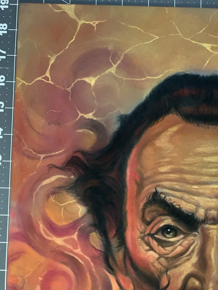 Salvador Dalí Surrealista Original Pastel Retrato 19x15 pulgadas Sobre Tablero Pastel Por Snoz Foto 4 de 4