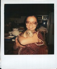 Old Vintage Photo COLOR POLAROID SOLO WOMAN GLASSES GUINEA PIG PHOTOGRAPH