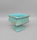 McCoy Pottery Planter Square Pedestal Turquoise & Brushed Gold Vintage MCM 4"T
