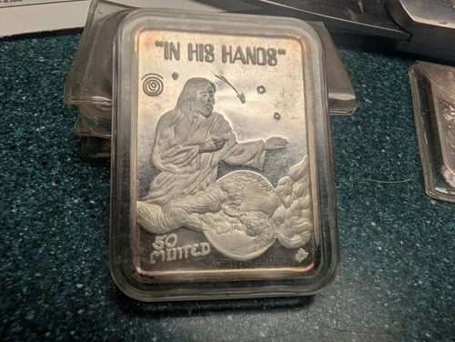 IN HIS HANDS- JESUS  1  oz GREEN COUNTRY MINT 50 BARS MINTED .999 FINE  SILVER