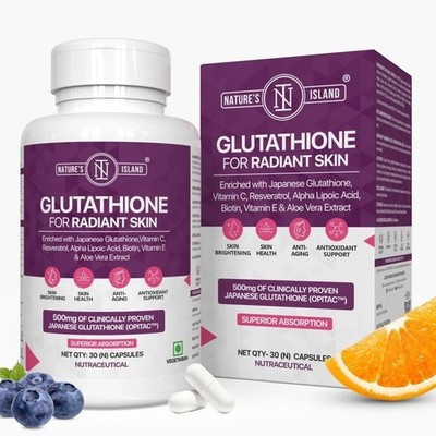 Nature's Island Japanese Glutathione 500mg with Vitamin C (30 Veg Capsules)