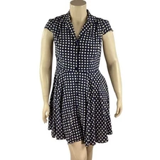 Shoshanna Silk Square Print Fit & Flare Shirt Dress Navy Size 12