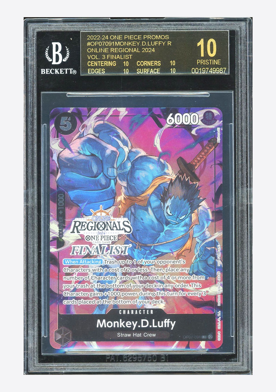 One Piece BGS 10 BLACK LABEL Monkey D. Luffy R 2024 OP07-091 Online Finalist ENG