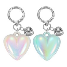 2 Pcs Resin Cute Heart Keychain for Women for Handbag, Electroplated White/Blue