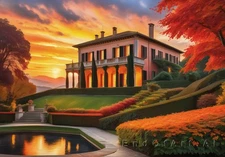 Realistic Landscape Italian Village at Dusk Canvas Wall Art 40x28" (102x71cm)