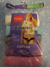 Hanes Women's Cotton Bikini 5 Pair Open Pack Size 5 Free Ship WP75