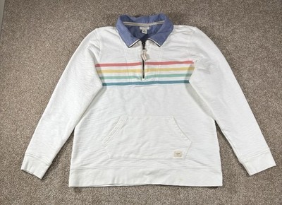 LL Bean Organic Cotton Sweater 1/4 Zip Retro Stripe Pullover   Womens Medium