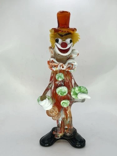 Vintage Murano Italy Hand Blown Art Glass Red Sticker Clown Figurine 9.5”