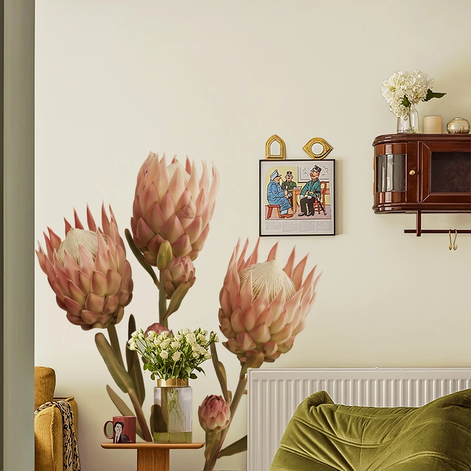 Large Pink Floral Wall Decals 59.1"x49.2" Peel and Stick Vintage 3D Boho Decor - Image 4 of 4