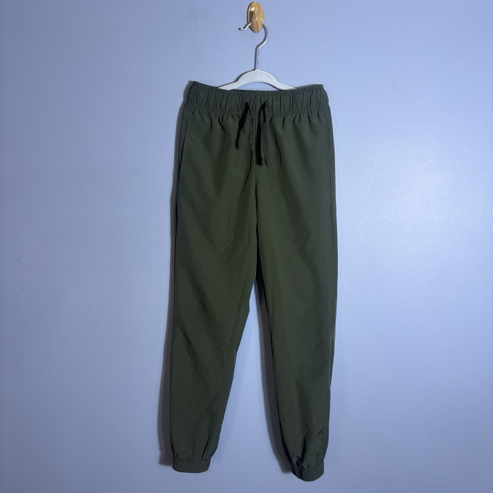 Athletic Works Boys Green Solid Jogger Pants, Drawstring, Elastic Waist, M