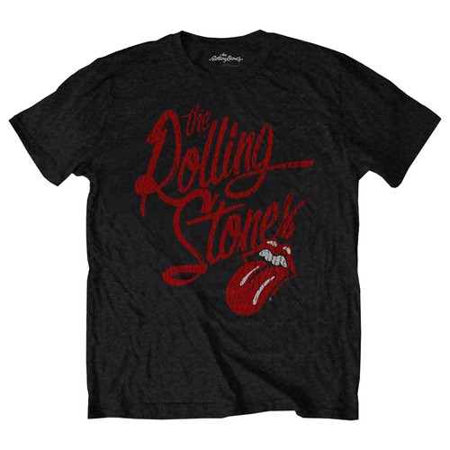 The Rolling Stones T Shirt Script Logo Tongue distressed offiziell Herren