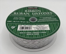 Kirkland Signature Wire Edged Christmas Ribbon Silver Geometric 1.5" x 50 Yd NEW