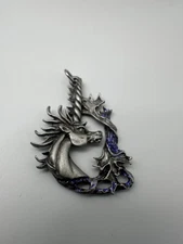 Vintage JJ Silver-Tone Unicorn Pendant Glitter Accents Mythical Design Jewelry