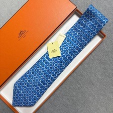 HERMES Neck Tie Polka Dots 100 Silk Made in France Blue New Unused