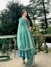 Beautiful Heavy Simmar Silk Gown Bottom With Sage Green Dupatta For Reception