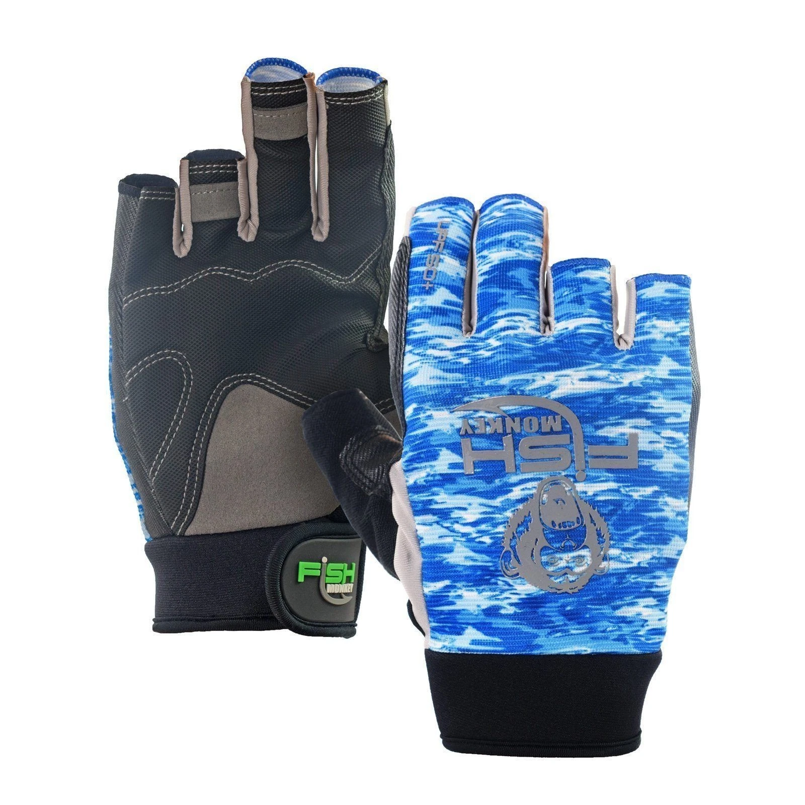 Fish Monkey FM15 The Crusher Half Finger Jigging Glove Blue Size XXL