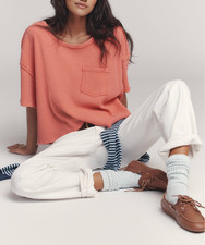 Pilcro by Anthropologie Women's Coral Rose Chest Pocket Waffle Cropped Tee XL