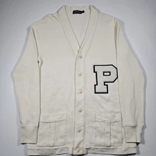 Vintage Polo Ralph Lauren Varsity Cardigan Cream Chenille “P” Patch Men's Large 