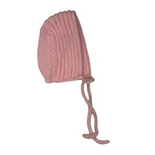 Vintage Baby Tied Bonnet Hat Hand Knitted Peach Pink, Winter Cute, Adjustable