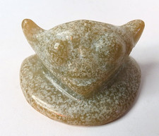 ANCIENT CURVED PRE-COLUMBIAN MAYAN JADE FIGURINE ANIMAL FACE PENDANT 46MM X 25MM