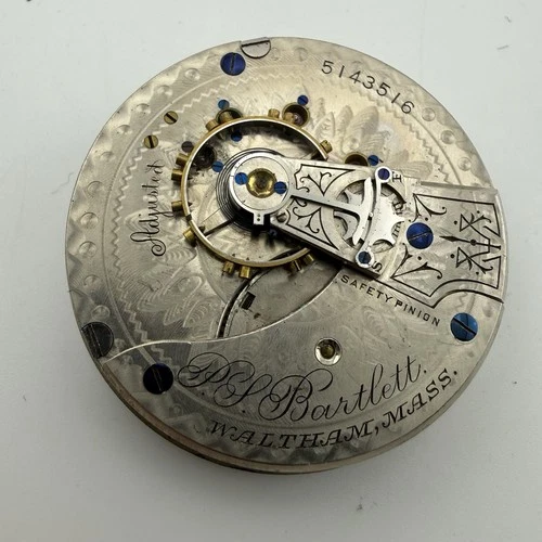 1892 WALTHAM P.S.BARTLETT 15j 18s 1883 POCKET WATCH MOVEMENT - Good Balance