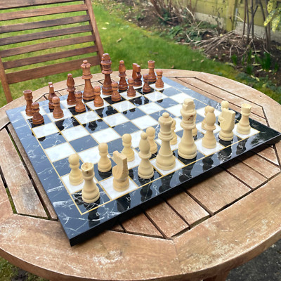 Holz Schachspiel grau/schwarz Marmor/Mosaik/Nussbaum Muster Brett Geschenk für Ihn Sie