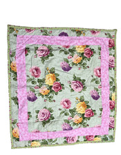 Charming Pink Green Floral Roses Quilt Baby Blanket 29x32