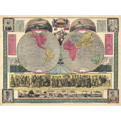 Karte Phelps 1852 World One View Statistisch Leinwand Wandbild Kunstdruck Poster