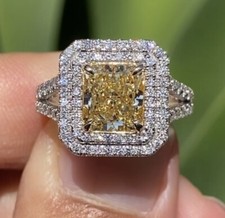 2.81ct Certified Canary Yellow Radiant Cut Diamond Pave  Halo Ring
