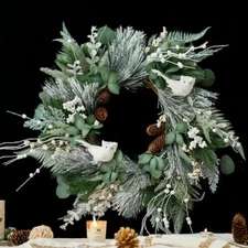 Winter Wreaths for Front Door 22 Inch Artificial Olive Eucalyptus Wreath Snowy 