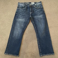 TK AXEL 36x29 Mens Slim Bootcut Stretch Distressed Denim Blue Jeans AXMB0056