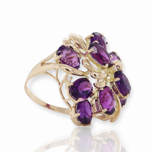 Amethyst Cluster 14ct Yellow Gold Dress Ring Size N Val $2520 - Picture 4 of 6