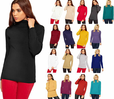 DAMEN POLOKRAGEN PULLOVER STRICK WEICH STRICK GERIPPT HERBST WINTER KLEIDUNG LANGARM