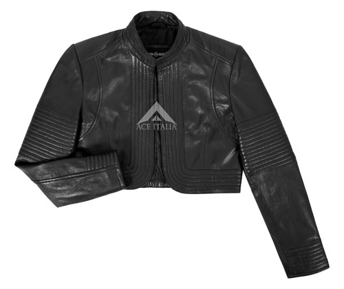Woman’s Elegant Look Real Leather Cropped Shrug Bolero Slim-Fit Jacket Ashley - Picture 2 of 9