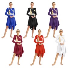 Womens Dancewear Praise Costume Irregular Dress Metallic Color Block Liturgical